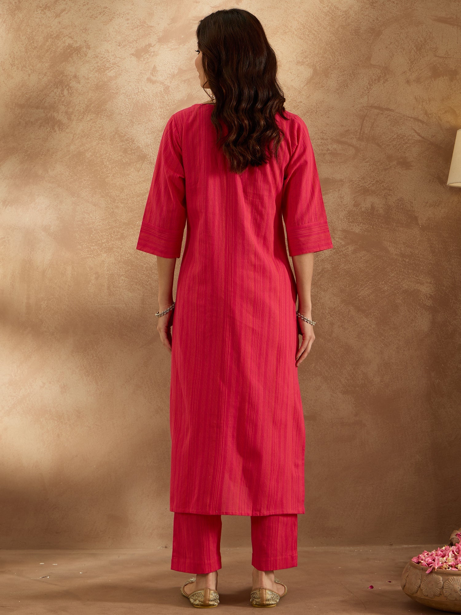Indo Era Pink Embroidered Straight Kurta Trousers Set - Distacart