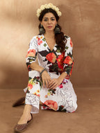 Indo Era White Printed Straight Kurta Trousers Set - Distacart