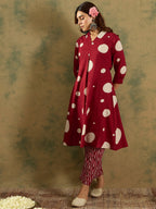Indo Era Maroon Printed A-Line Kurta Trousers set - Distacart