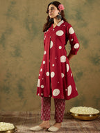 Indo Era Maroon Printed A-Line Kurta Trousers set - Distacart