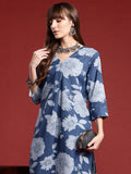 Indo Era Blue Printed A-Line Kurta Trousers set - Distacart