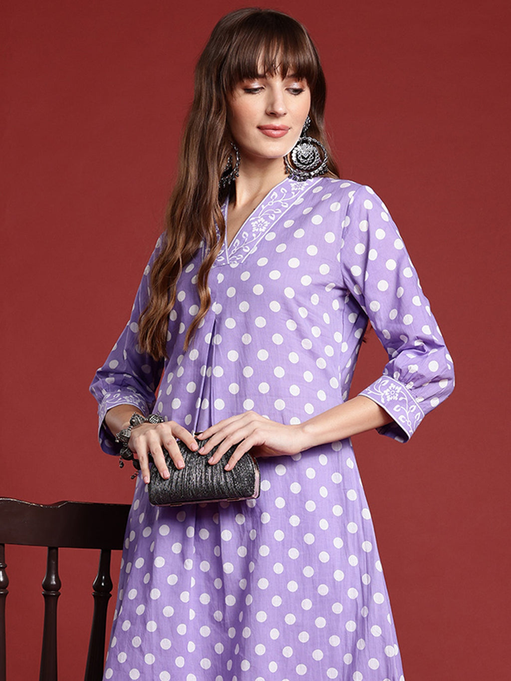 Indo Era Lavender Printed A-Line Kurta Trousers set - Distacart