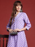 Indo Era Lavender Printed A-Line Kurta Trousers set - Distacart