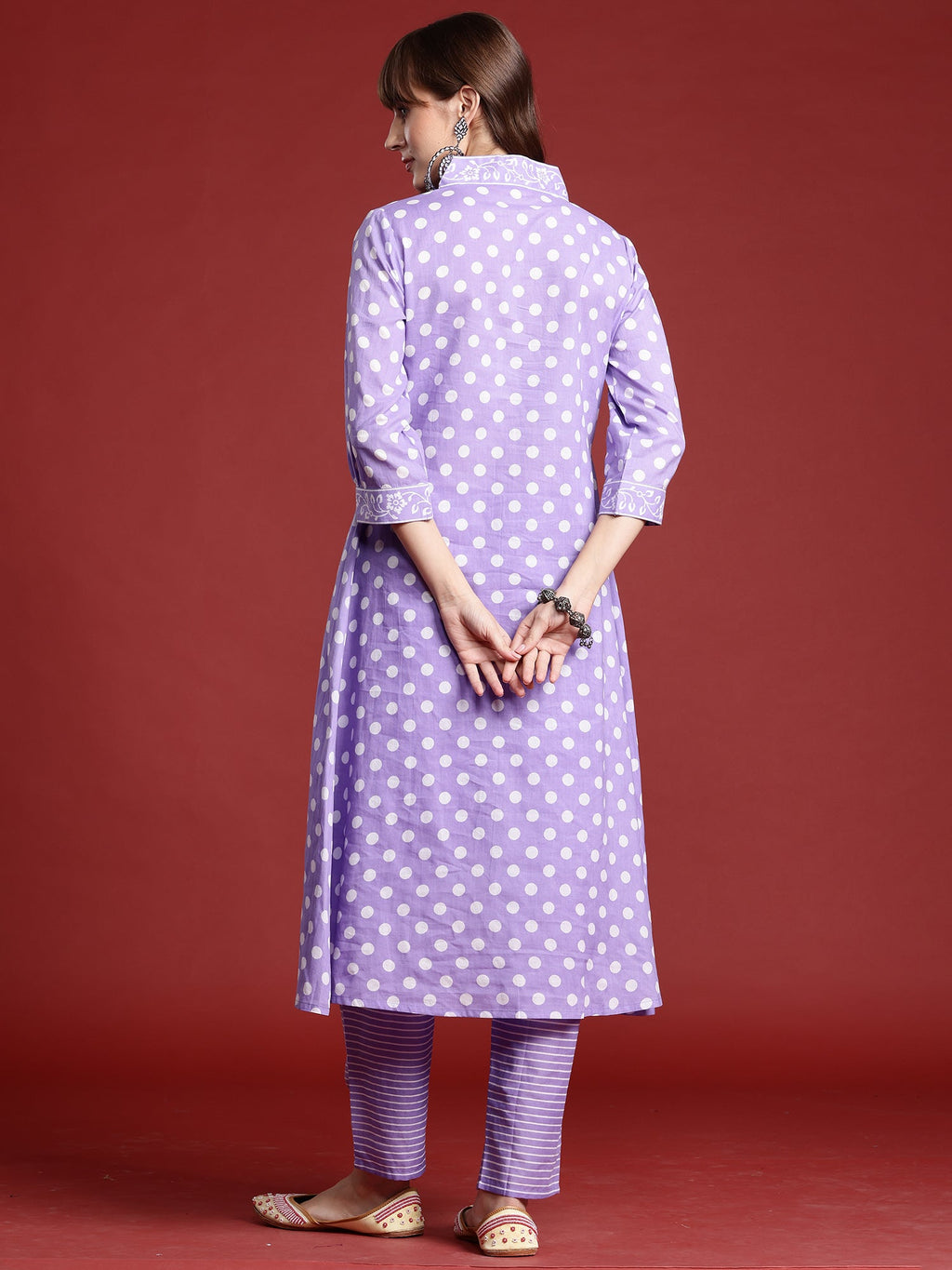 Indo Era Lavender Printed A-Line Kurta Trousers set - Distacart