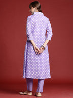 Indo Era Lavender Printed A-Line Kurta Trousers set - Distacart