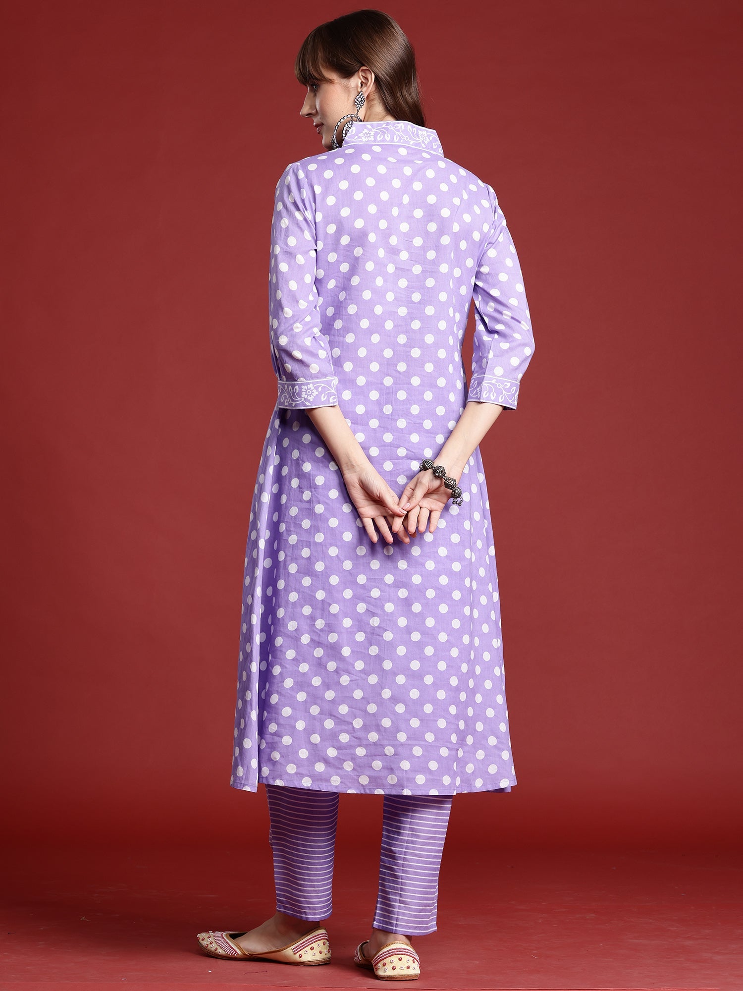 Indo Era Lavender Printed A-Line Kurta Trousers set - Distacart