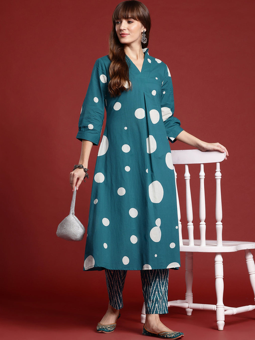 Indo Era Teal Printed A-Line Kurta Trousers set - Distacart