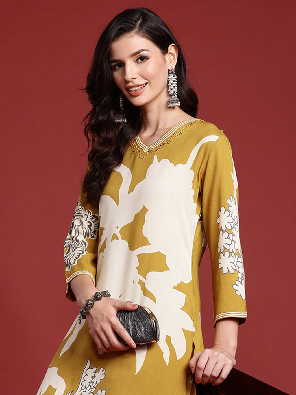 Indo Era Mustard Printed A-Line Kurta Salwar set - Distacart