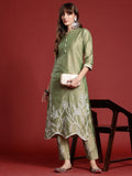 Indo Era Green Embroidered Straight Kurta Trousers set - Distacart