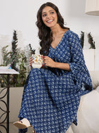 Indo Era Blue Printed A-Line Kurta Trousers set - Distacart