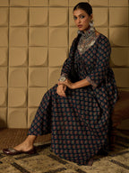 Indo Era Teal Printed A-Line Kurta Trousers set - Distacart