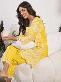 Indo Era Mustard Embroidered A-Line Kurta Trousers set - Distacart