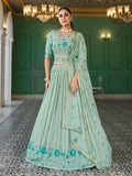 Myra Pista Green Georgette Embroidered Designer Lehenga