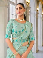 Myra Pista Green Georgette Embroidered Designer Lehenga