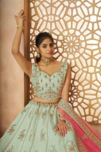 Kesar Fab Green Zari Silk Hand_Woven Lehenga