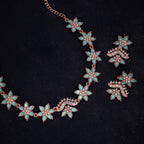 Tehzeeb Creations Sky Blue Colour Star Design Stone Studded Necklace With Earrings