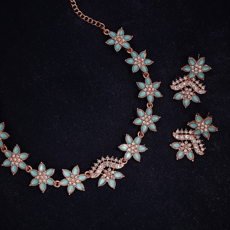 Tehzeeb Creations Sky Blue Colour Star Design Stone Studded Necklace With Earrings