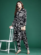 Indo Era Black Printed Straight Kurta Trousers Set - Distacart