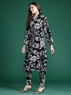 Indo Era Black Printed Straight Kurta Trousers Set - Distacart