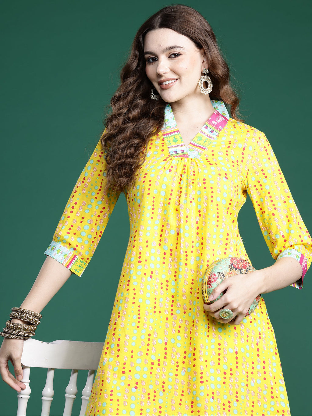Indo Era Yellow Printed A-Line Kurta Trousers set - Distacart