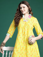 Indo Era Yellow Printed A-Line Kurta Trousers set - Distacart