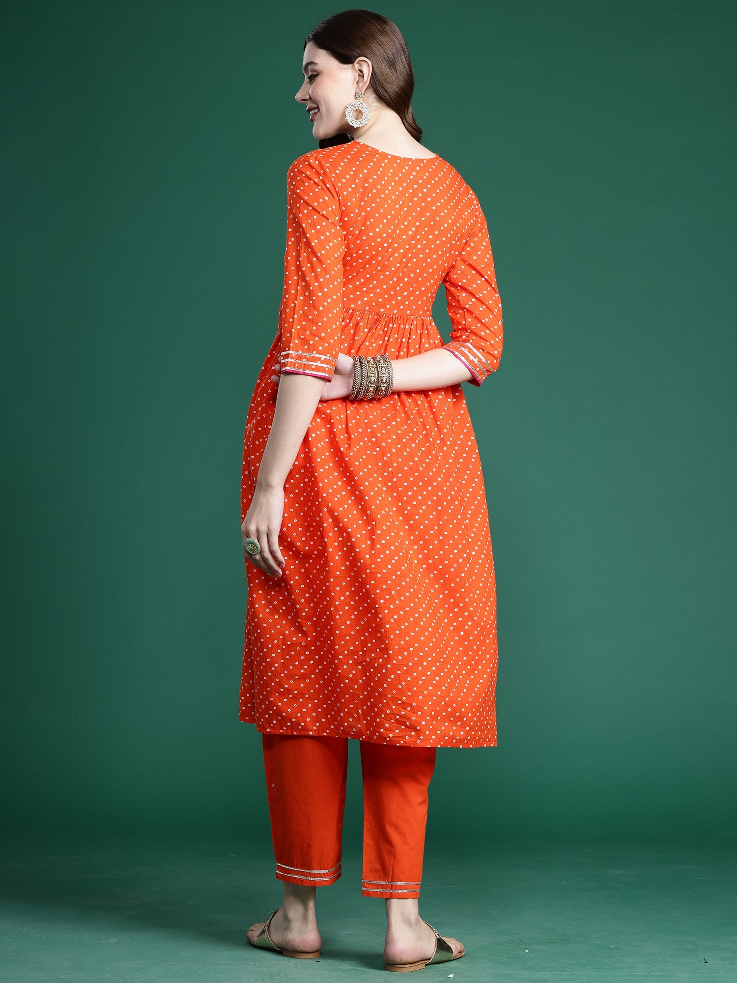 Indo Era Orange Embroidered A-Line Kurta Trousers set - Distacart