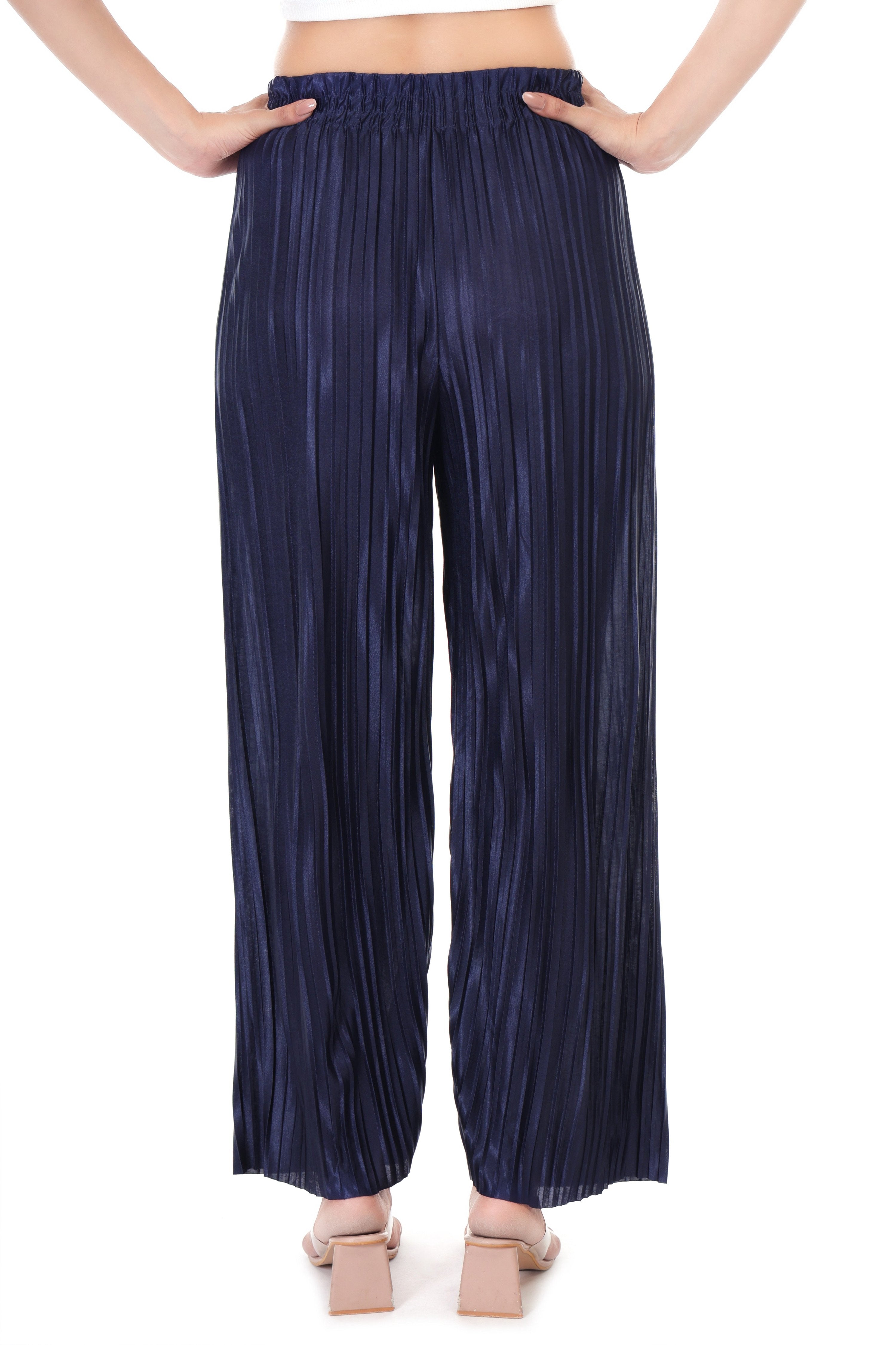 Jaitra Apparels Navy Blue Satin Pleated Free Size Palazzo - Distacart
