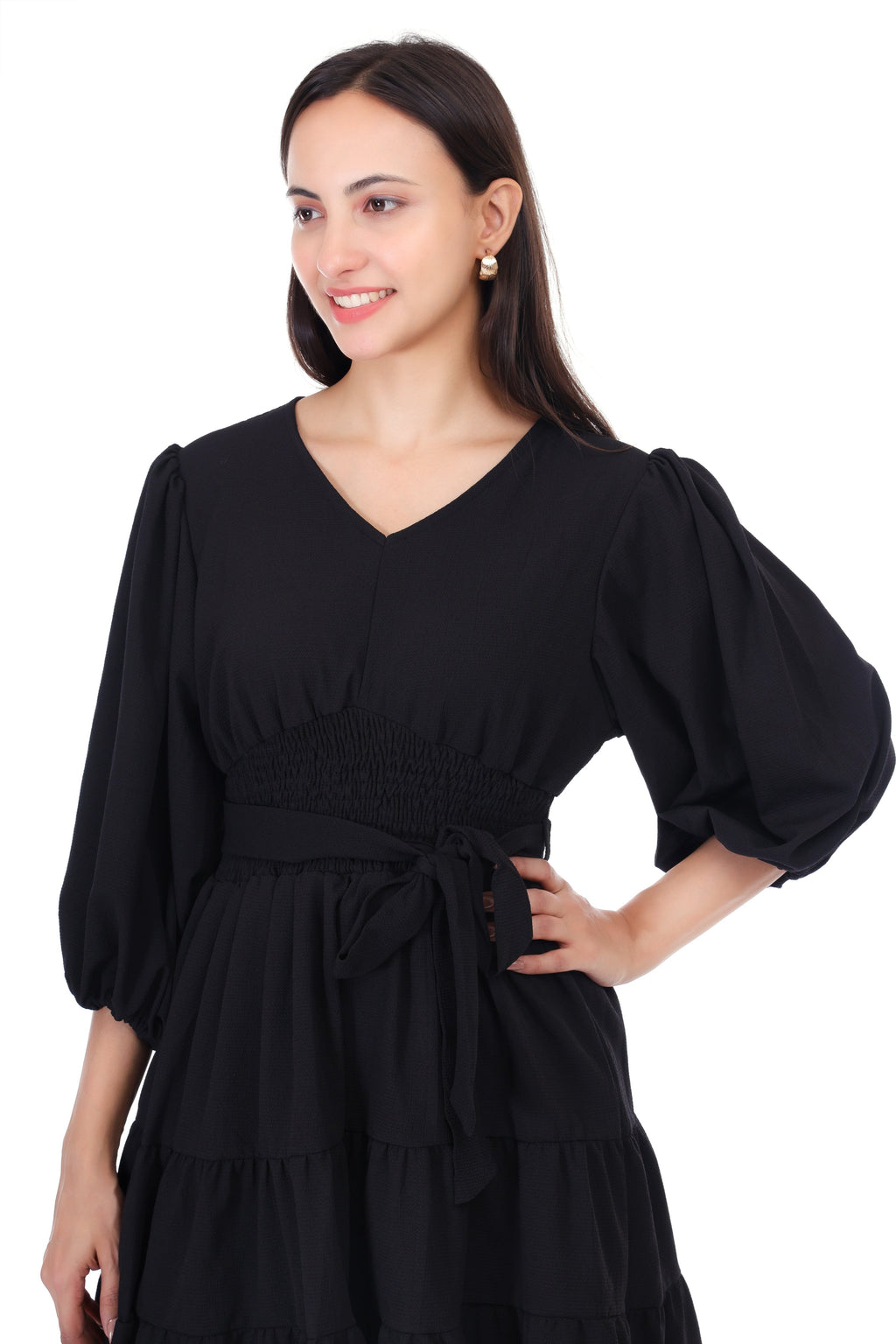 Jaitra Apparels Black Rayon Crepe Midi Dress - Distacart