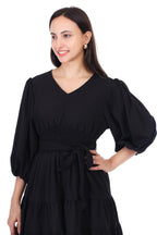 Jaitra Apparels Black Rayon Crepe Midi Dress - Distacart