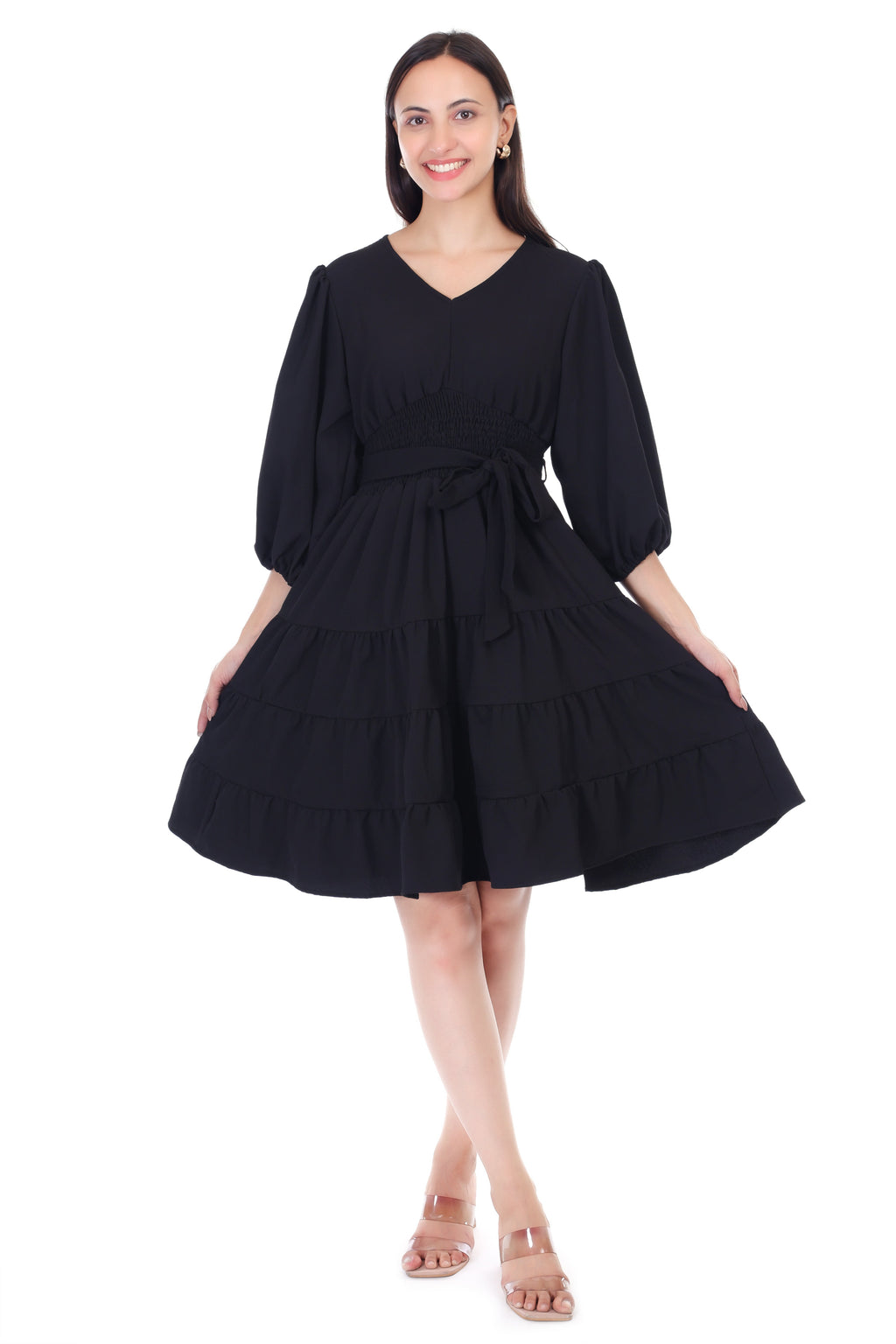 Jaitra Apparels Black Rayon Crepe Midi Dress - Distacart