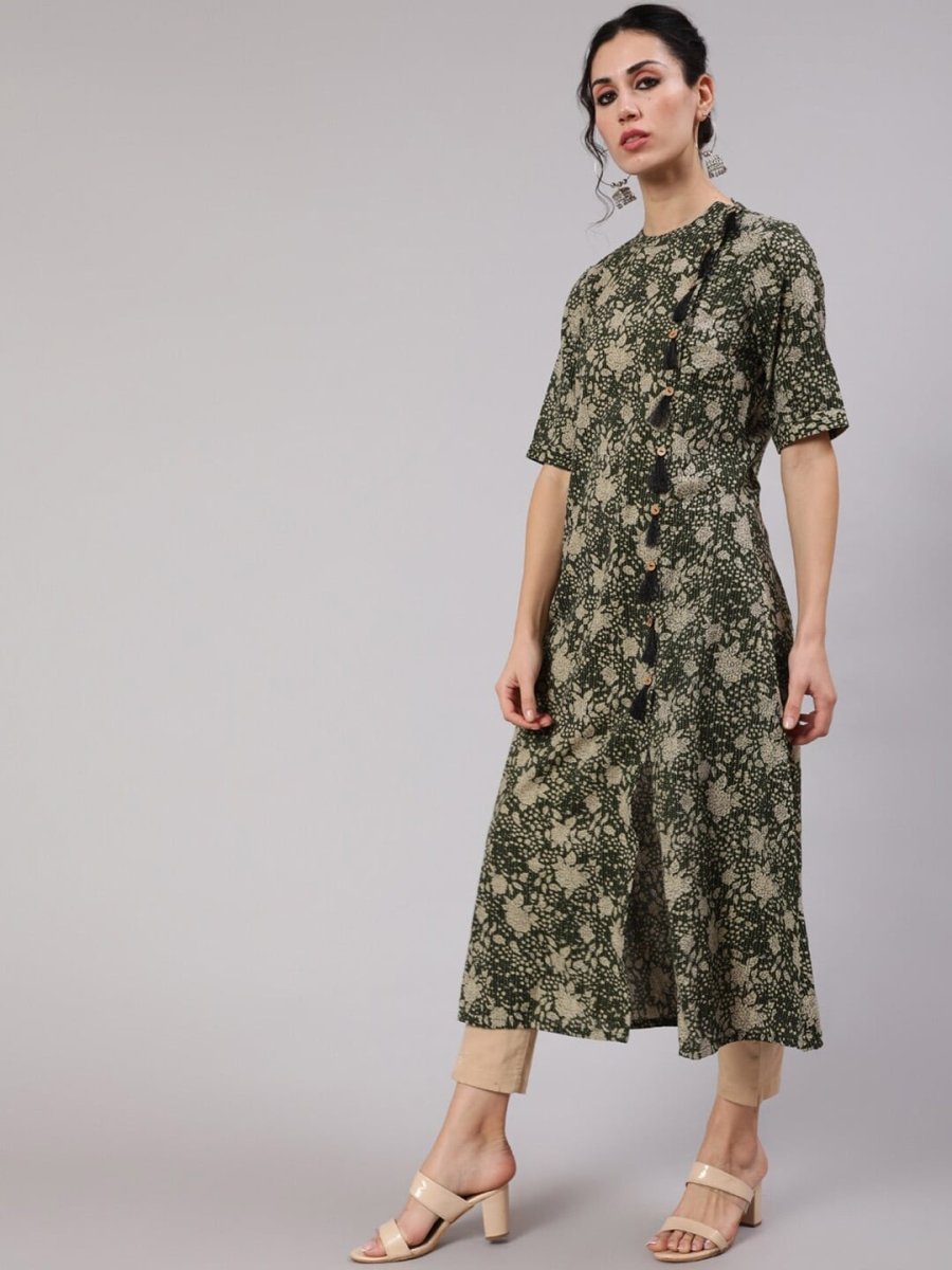 Aks Floral Printed Cotton A-Line Kurta