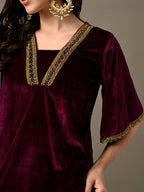 Myshka Women's Magenta Velvet Kurta Pant