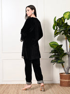 Myshka Women's Black Velvet Kurta Pant