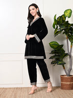 Myshka Women's Black Velvet Kurta Pant