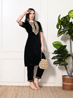 Myshka Women's Black Velvet Kurta Pant