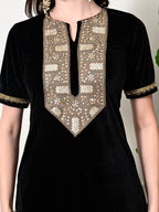 Myshka Women's Black Velvet Kurta Pant