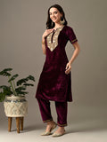 Myshka Women's Magenta Velvet Kurta Pant