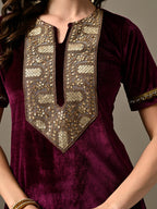 Myshka Women's Magenta Velvet Kurta Pant