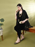 Myshka Women's Black Velvet Kurta Pant With Dupatta Set
