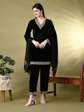 Myshka Women's Black Velvet Kurta Pant With Dupatta Set