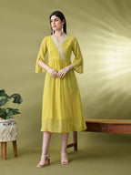 Myshka Women's Green Solid Georgette Dress - Distacart