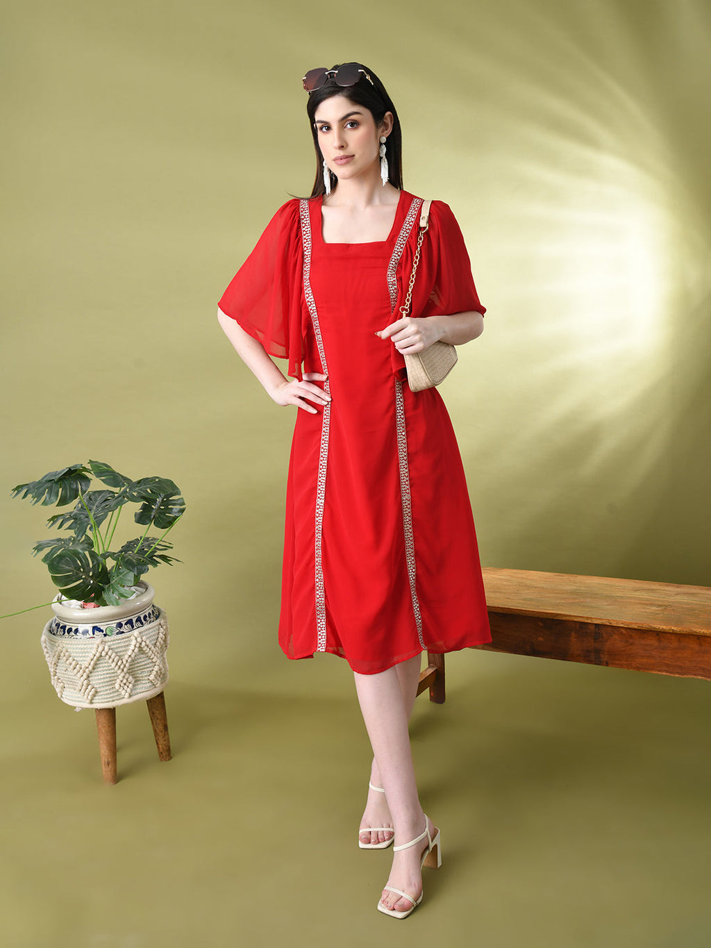 Myshka Women's Red Solid Georgette Dress - Distacart