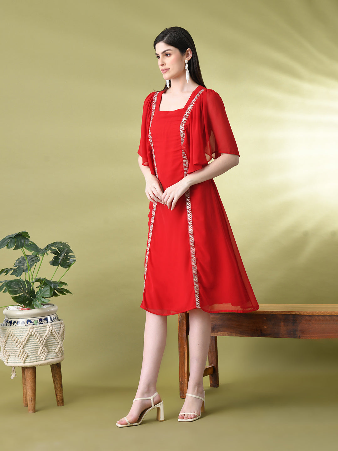 Myshka Women's Red Solid Georgette Dress - Distacart