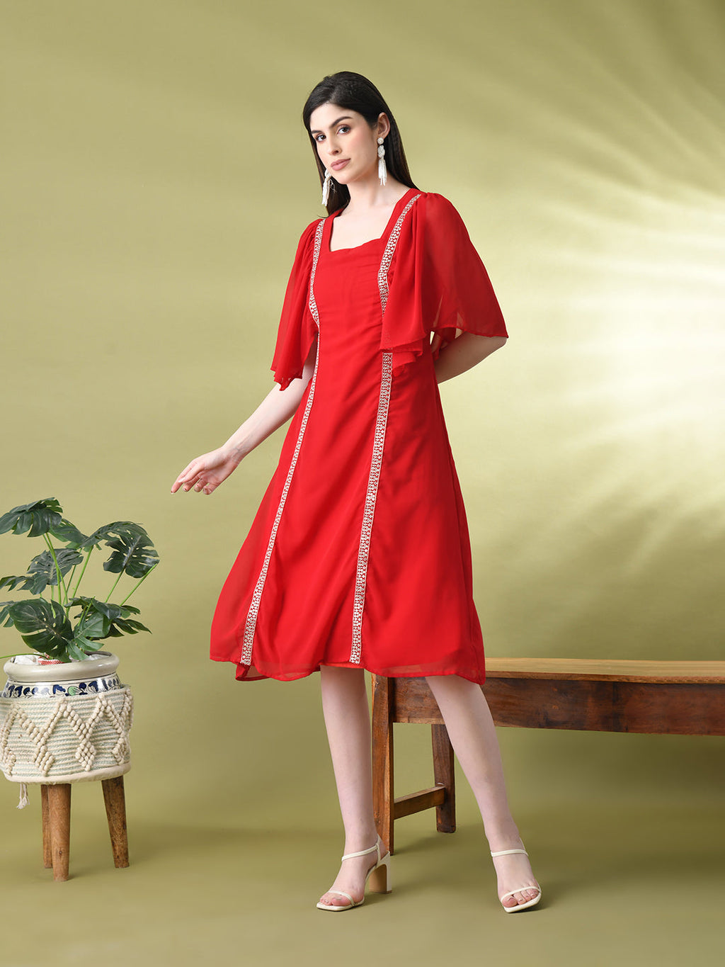 Myshka Women's Red Solid Georgette Dress - Distacart