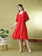 Myshka Women's Red Solid Georgette Dress - Distacart