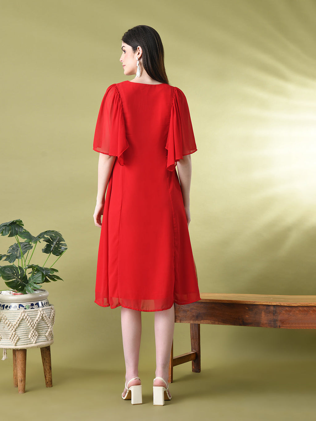 Myshka Women's Red Solid Georgette Dress - Distacart