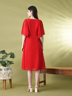 Myshka Women's Red Solid Georgette Dress - Distacart