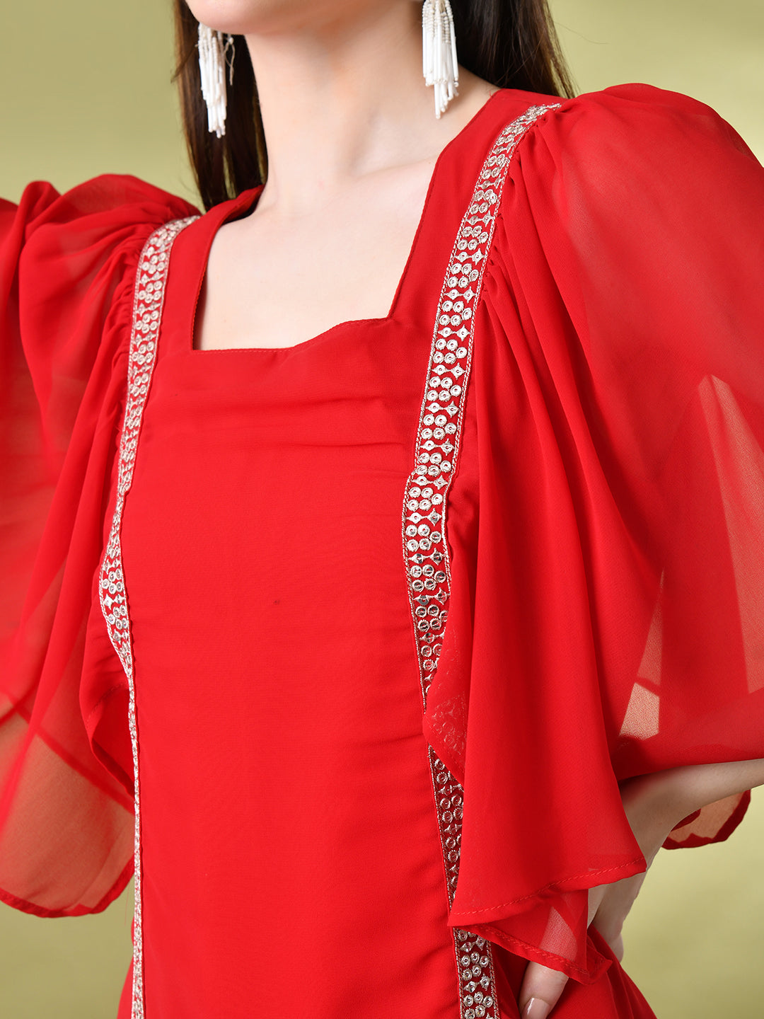 Myshka Women's Red Solid Georgette Dress - Distacart