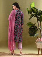 Myshka Women's Cotton Multi Printed Kurta Set With Dupatta