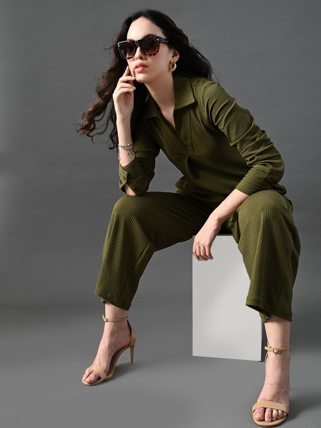 Myshka Women's Olive Everyday Lounge Set